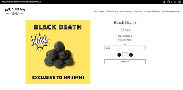 Black Death sweet on Mr Simms website. Picture: Kennedy News and Media