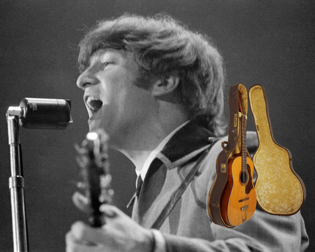 A 12-string guitar once owned by John Lennon long thought lost until found in a rural attic, is set to become one of the most expensive guitars owned by The Beatles to go to auction next month (Credit: SWNS/Getty)