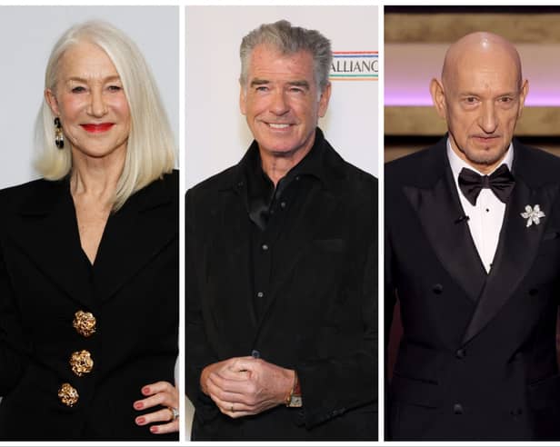 A-list actors Helen Mirren, Pierce Brosnan and Ben Kingsley (left to right) have been cast in three of the four leading roles in the film adaptation of Richard Osman’s bestselling mystery book ‘The Thursday Murder Club’. Photos by Getty Images.