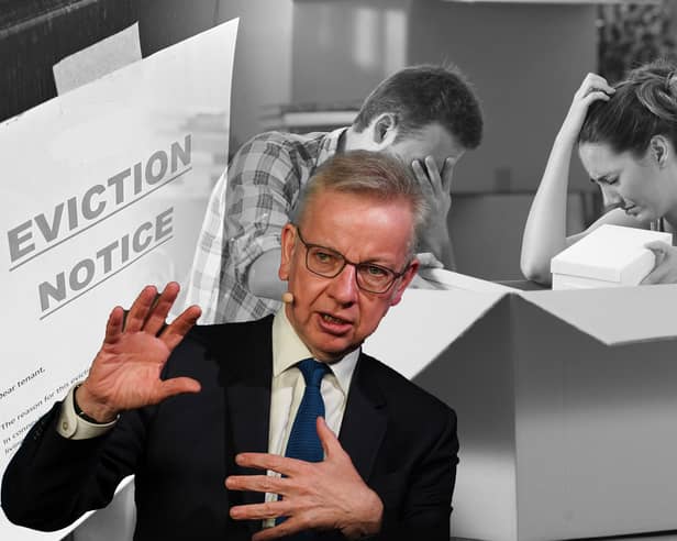 Michael Gove promised to ban no-fault evictions. Credit: Getty/Kim Mogg/Adobe