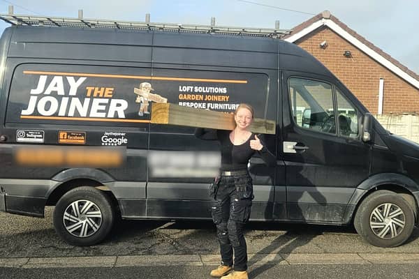 Female joiner Charlie Dawe has hit out at ‘sexist pig’ construction bosses who offered her a receptionist job. Picture: Kennedy News/The Handywoman