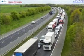 Queues on the A1(M) soutbound at Dishforth in North Yorkshire Picture: Motorwaycameras.co.uk