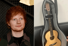 A guitar signed by Ed Sheeran and an original script for Yuletide favourite "Love Actually" are among the celebrity items up for auction for War Child's latest campaign (Credit: Getty/PA)