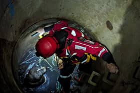 The dog may have fallen down the shaft as long as a week ago, with rescuers believing he ran off while on a walk (Photo: RSPCA/Supplied)