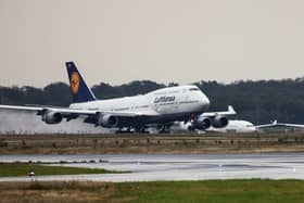 A Lufthansa Airlines Boeing 747 “training flight” violently bounced off the runway twice at Los Angeles International Airport during a hard landing with 326 passengers on board. (Photo: POOL/AFP via Getty Images)
