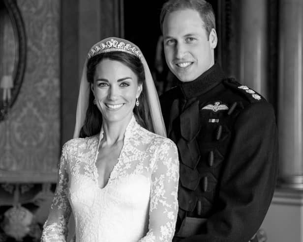 A previously unseen portrait of the Prince and Princess of Wales has been released by Kensington Palace to mark the couple’s 13th wedding anniversary.
The photograph by Millie Pilkington shows William and Kate together on their wedding day in 2011.

