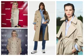 Sienna Miller and Emma Stone are fans of the trench coat and so are we! Middle image, courtesy of M&S, and far right, Victoria Beckham X Mango collection 