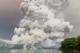 Mount Ruang volcano in Indonesia has erupted forcing several airports to close and prompting authorities to evacuate thousands as fears of a tsunami mount. Picture: AFP via Getty Images
