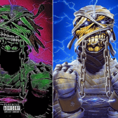OsamaSon's artwork for the deluxe edition of "Flex Musix" (left) has been claimed to be an infringement on the intellectual property of Iron Maiden's (right) iconic mascot Eddie from their album "Powerslave" (Credit: OsamaSon/Derek Riggs/Iron Maiden)