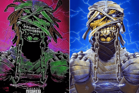 OsamaSon's artwork for the deluxe edition of "Flex Musix" (left) has been claimed to be an infringement on the intellectual property of Iron Maiden's (right) iconic mascot Eddie from their album "Powerslave" (Credit: OsamaSon/Derek Riggs/Iron Maiden)