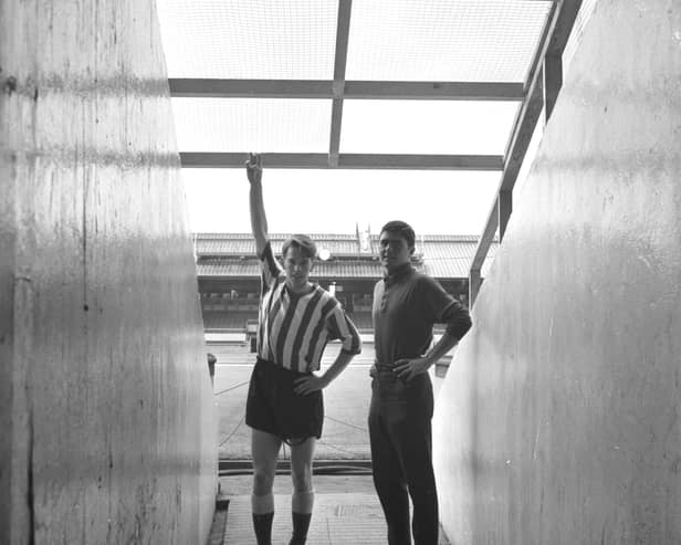 Goalkeeper Derek Forster, right, in the tunnel at Roker Park aged 17 in 1966, with teammate Colin Suggett.