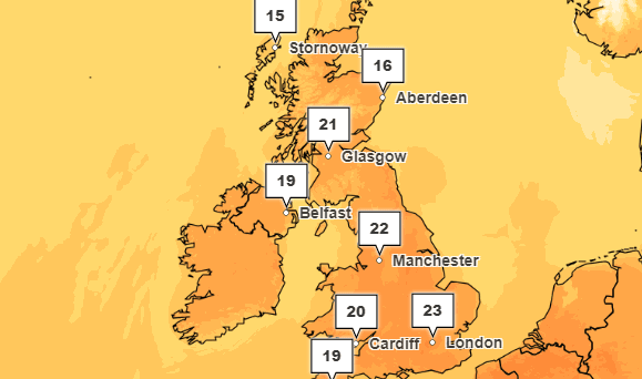 Temperatures will hit the mid-20s this week after an unsettled bank holiday period. (Credit: Met Office)