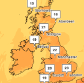 Temperatures will hit the mid-20s this week after an unsettled bank holiday period. (Credit: Met Office)