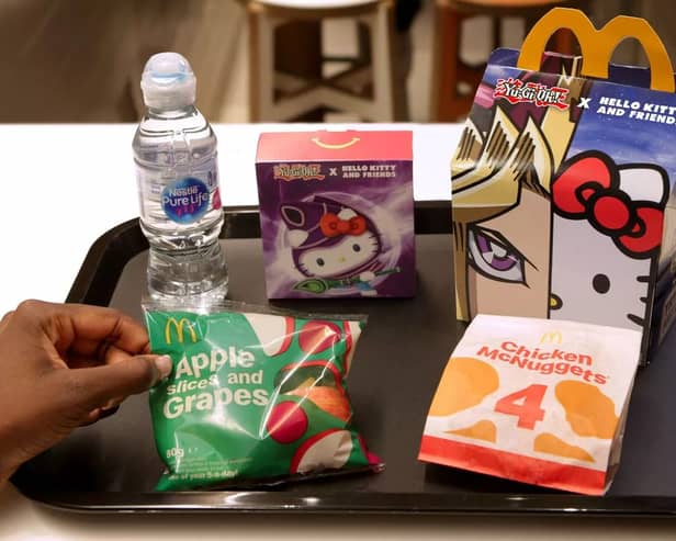 McDonald's UK will be offering Happy Meal customers the option of an anime-themed plush toy or an educations book throughout the month of May 2024 (Credit: McDonald's UK)