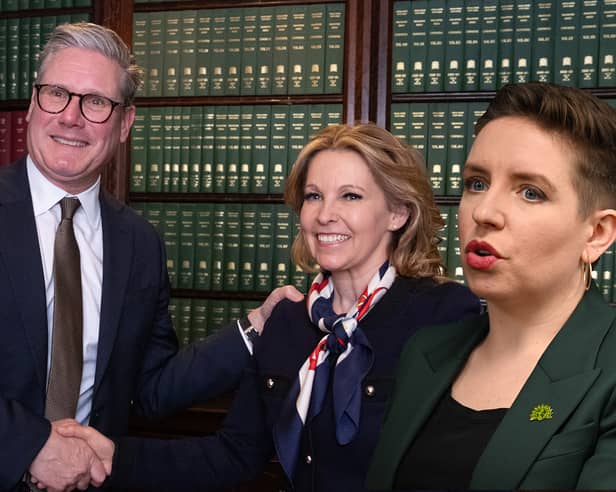 Keir Starmer, controversial new Labour MP Natalie Elphicke and Green Party co-leader Carla Denyer. Credit: Kim Mogg/Getty
