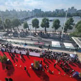 The red carpet at the Baftas Television Awards 2024, alongside the River Thames