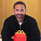 Footballer Rio Ferdinand has supported a McDonald's and Children in Need campaign, which has seen the fast food chain remove the smile from its Happy Meal boxes to encourage children to talk about how they are feeling as part of Mental Health Awareness Week. Photo by McDonald's.