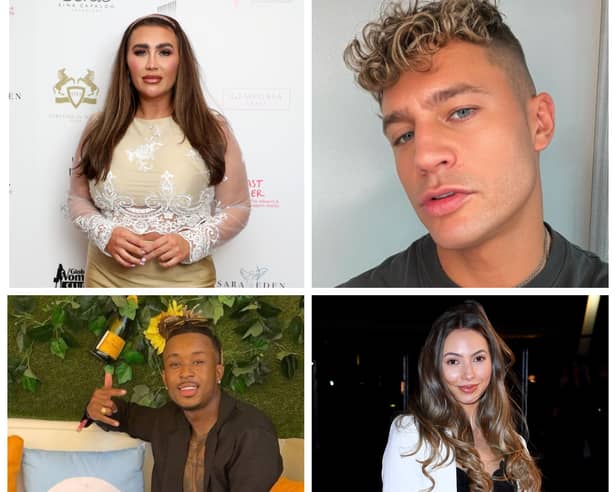 Reality TV personalities such as ‘The Only Way is Essex’ star Lauren Goodger (top left), Geordie Shore's Scott Timlin (top right) and ‘Love Island’s’ Biggs Chris and Eva Zapico (bottom) have been charged for their investment plugs. Photos by Getty (top left and bottom right) and Instagram (top right and bottom left).