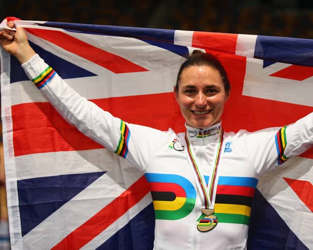 Dame Sarah Storey celebrates winning at the UCI Para-cycling Track World Championships in 2015 (Photo: Bryn Lennon/Getty Images for British Cycling)