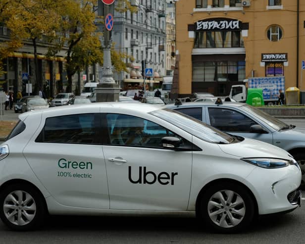 An electric Uber car drives in the city centre of Kyiv in October 2019 (Photo: Sean Gallup/Getty Images)