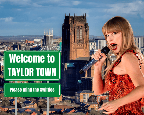 Ahead of Taylor Swift's three-night engagement at Liverpool's Anfield Stadium next month, the city is set to transform into "Taylor Town" with a series of workshops, art installations and academic debate about "The Tortured Poets Department" singer (Credit: Getty/Canva)