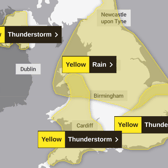 The Met Office has issued rain and thunderstorm warnings for much of the UK this week