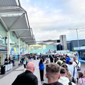 Pictures have surfaced this morning of huge queues snaking outside Birmingham Airport as May half term and the bank holiday weekend begins. (Photo: Joe Priestley/@JoePriestley on X)