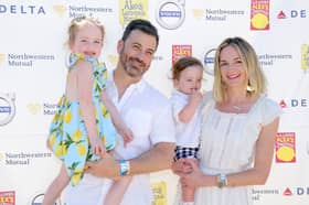 Jimmy Kimmel with his wife Molly McNearney and their children Jane and Billy in 2018. Photo by Getty Images for L.A. Loves Alex's Lemonade/Rebecca Sapp.