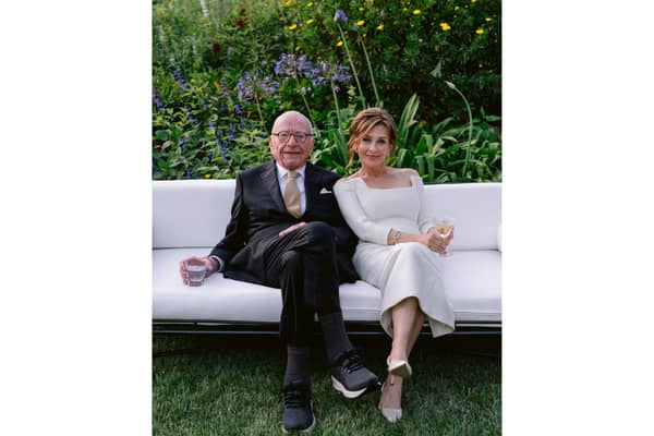 Rupert Murdoch, 93, with his new wife Elena Zhukova, 67, a retired Russian biologist, who he married on Saturday during a ceremony at his Californian vineyard Picture: News Corp