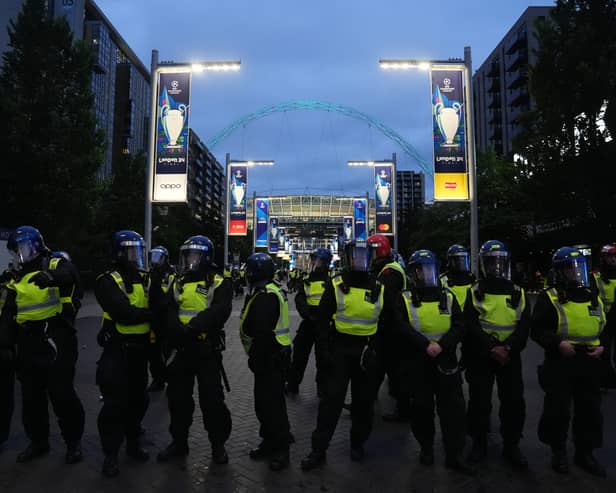 Police outside the UEFA Champions League final at Wembley Stadium Picture: Lucy North/PA Wire.
