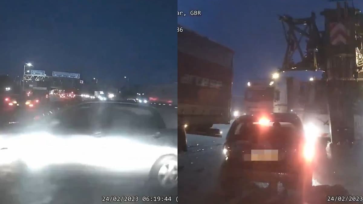 Moment drug driver causes 7-vehicle crash on motorway seriously ...