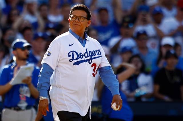 Fernando Valenzuela throws out the ceremonial first pitch during the 92nd MLB All-Star Game in 2022.