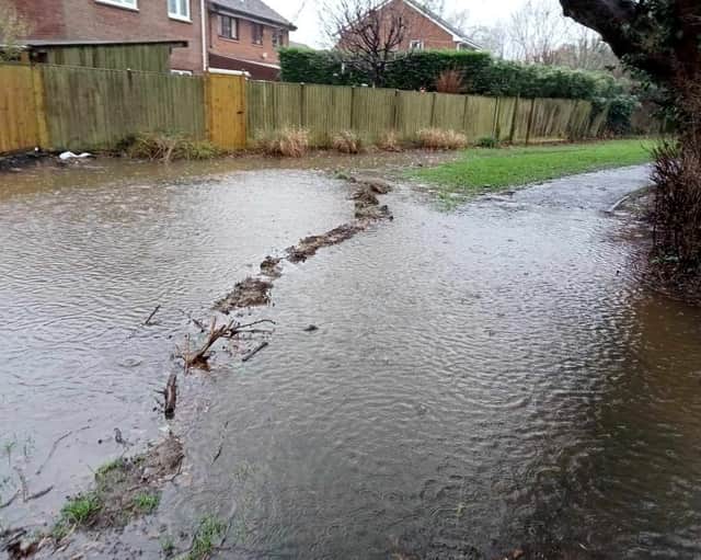 Flooded land next to Peter and Patricia Clarke's home in Grange Park, Swindon.