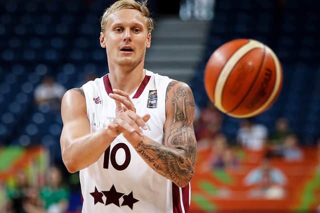 Latvian basketball player Jānis Timma  has been found dead on the birthday of his former wife, actress Anna Sedokova. Here he is in action during the 2016 FIBA World Olympic Qualifying basketball Semi Final match between Latvia and Puerto Rico at Kombank Arena on July 08, 2016 in Belgrade, Serbia. Photo: Srdjan Stevanovic/Getty Images