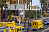 The driver died and seven others were injured after a Tesla Cybertruck blew up at the entrance of Trump’s hotel in Nevada. (Photo: The Washington Post via Getty Images)
