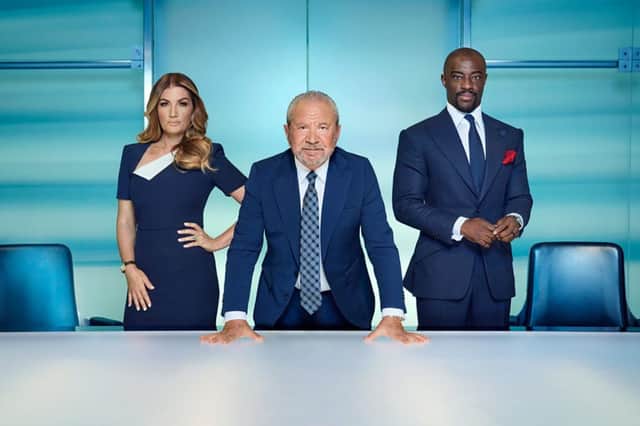 Karren Brady (L), Lord Alan Sugar (C), Tim Campbell (R)
