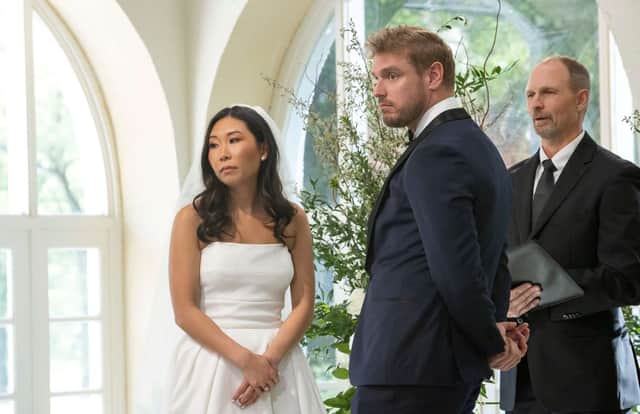 Natalie and Shayne on their Love is Blind wedding day. Photo by Netflix.