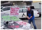 A video shared on X, formerly Twitter, shows activists using sledgehammers to “obliterate” a Tesla car in protest against Elon Musk. (Photo: Jonathan Chloe/@choeshow on X)