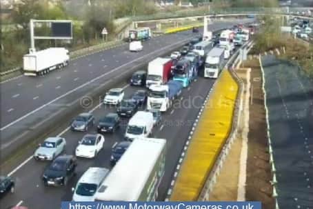 The M1 southbound between Alfreton and Underwood on Tuesday, March 25, 2025 after a vehicle fire