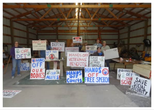 Over 900 ‘Hands Off’ protests are planned against Donald Trump and Elon Musk - and those attending are beginning to make signs and ask for “ideas”. (Photo: Hilary Ohm/Facebook)