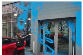 A Tesla dealership in Berlin was vandalised with blue paint to protest Elon Musk’s support for the German far-right political party. (Photo: @Bubblebathgirl/X)