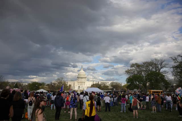 Millions of Americans are set to take to the streets in major US cities, and even tiny towns, to protests against Donald Trump and Elon Musk. (Photo: Middle East Images/AFP via Getty)