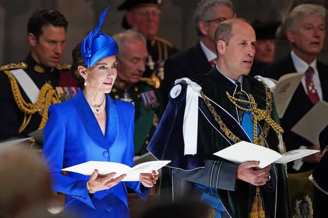 Where will Prince William and Kate Middleton celebrate their 14th wedding anniversary? Britain's Catherine, Princess of Wales and Britain's Prince William, Prince of Wales attend a National Service of Thanksgiving and Dedication inside St Giles' Cathedral in Edinburgh on July 5, 2023. Scotland on Wednesday marked the Coronation of King Charles III and Queen Camilla during a National Service of Thanksgiving and Dedication where the The King was presented with the Honours of Scotland. Photo: POOL/AFP via Getty Images