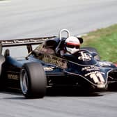 Elio de Angelis driving his iconic John Player Special Lotus at the 1982 Austrian Grand Prix.
