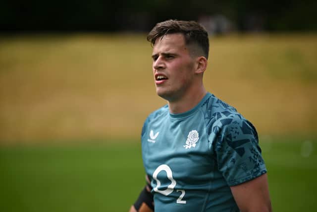 Seb Atkinson of England during a training session at Pennyhill Park on May 21, 2025 in Bagshot, England.