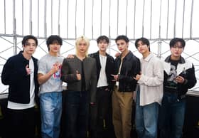 Stray Kids at Tottenham Hoptsur: When are they performing  plus cost of THFC x Stray Kids Shirt.  (L-R) Bang Chan, I.N, Felix, Seungmin, Hyunjin, Han and Changbin of STRAY KIDS light the Empire State Building in partnership with Musicians on Call to celebrate the healing power of music on June 16, 2025 in New York City.  (Photo by John Nacion/Getty Images for Empire State Realty Trust)