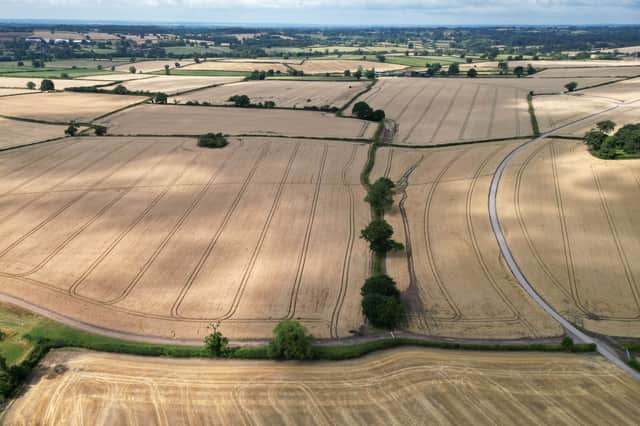 Dry fields and countryside over Quarndon in Derbyshire. The East and West Midlands have officially entered drought, joining the North West and Yorkshire