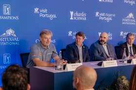 Ernie Els speaks at the PGA Tour Champions' Portugal Invitational