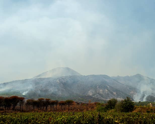 Firefighters are tackling a huge blaze on Mount Vesuvius, a dormant volcano in Naples, Italy. (Photo: AFP via Getty Images)