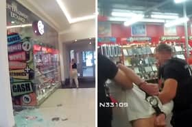 A man was arrested after a glass entrance door was smashed at a branch of CeX